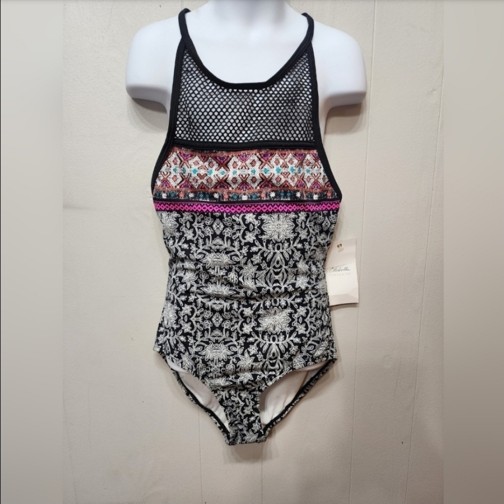 NWT Clarabella Turquoise Swimsuit Small Black White  One-Piece‎ Beach C369